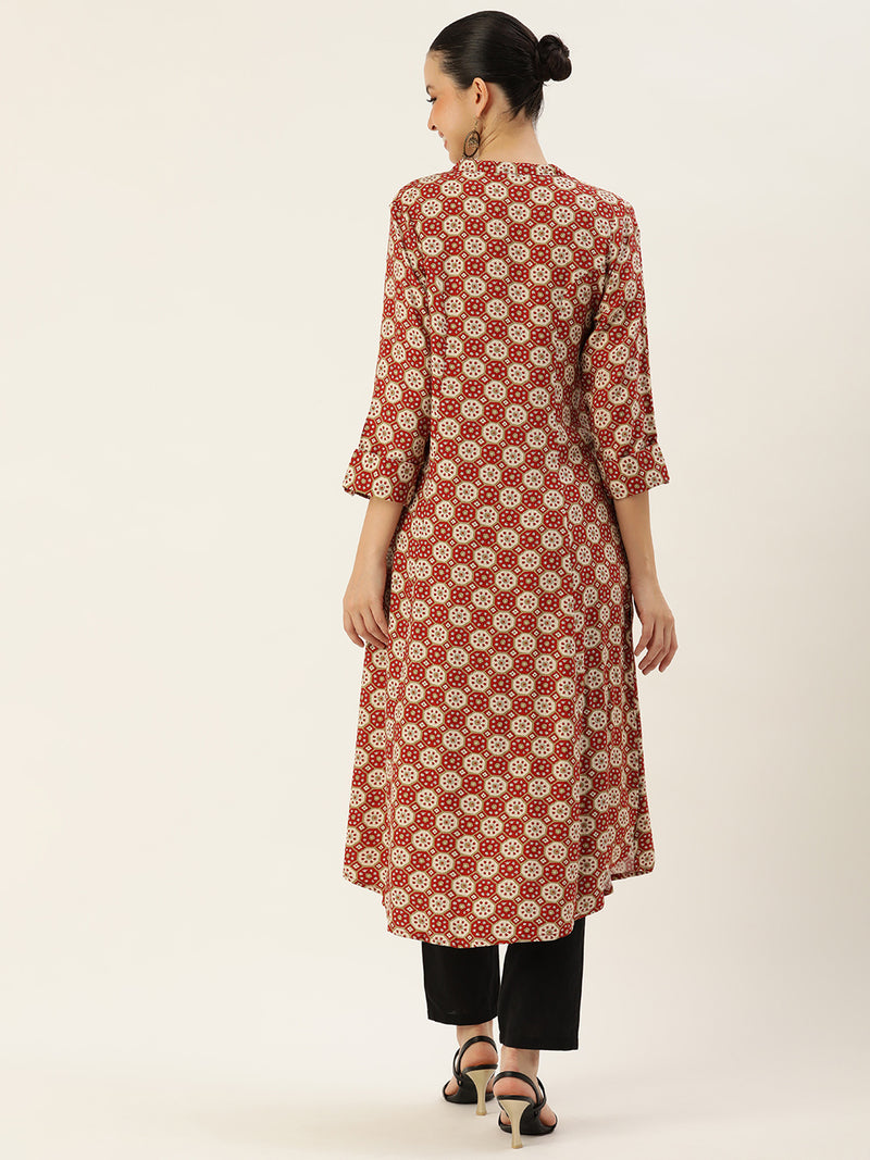Red Ethnic Motifs Printed Kurta