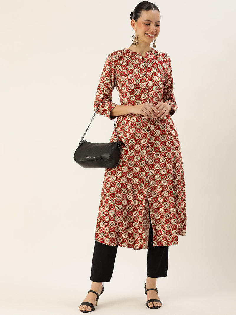 Red Ethnic Motifs Printed Kurta