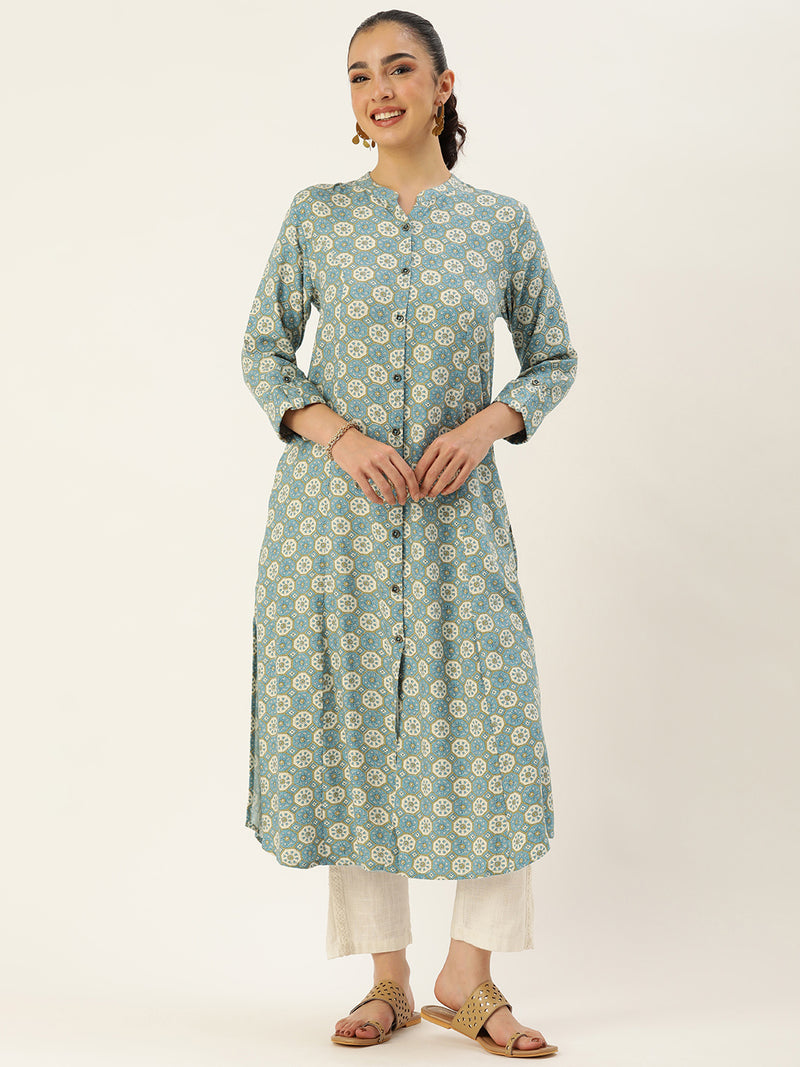 Blue Ethnic Motifs Printed Kurta