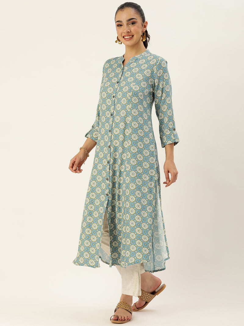 Blue Ethnic Motifs Printed Kurta