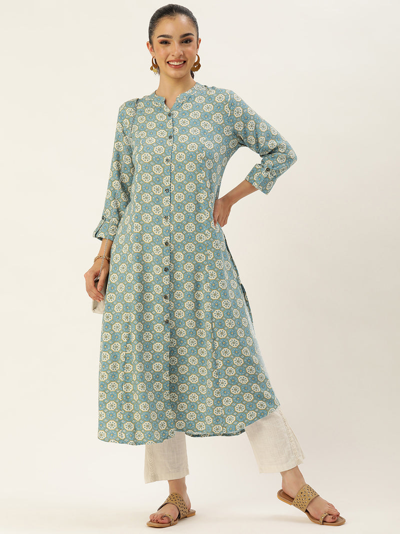 Blue Ethnic Motifs Printed Kurta