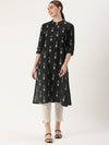Black & Grey Abstract Printed Straight Cut  Kurta