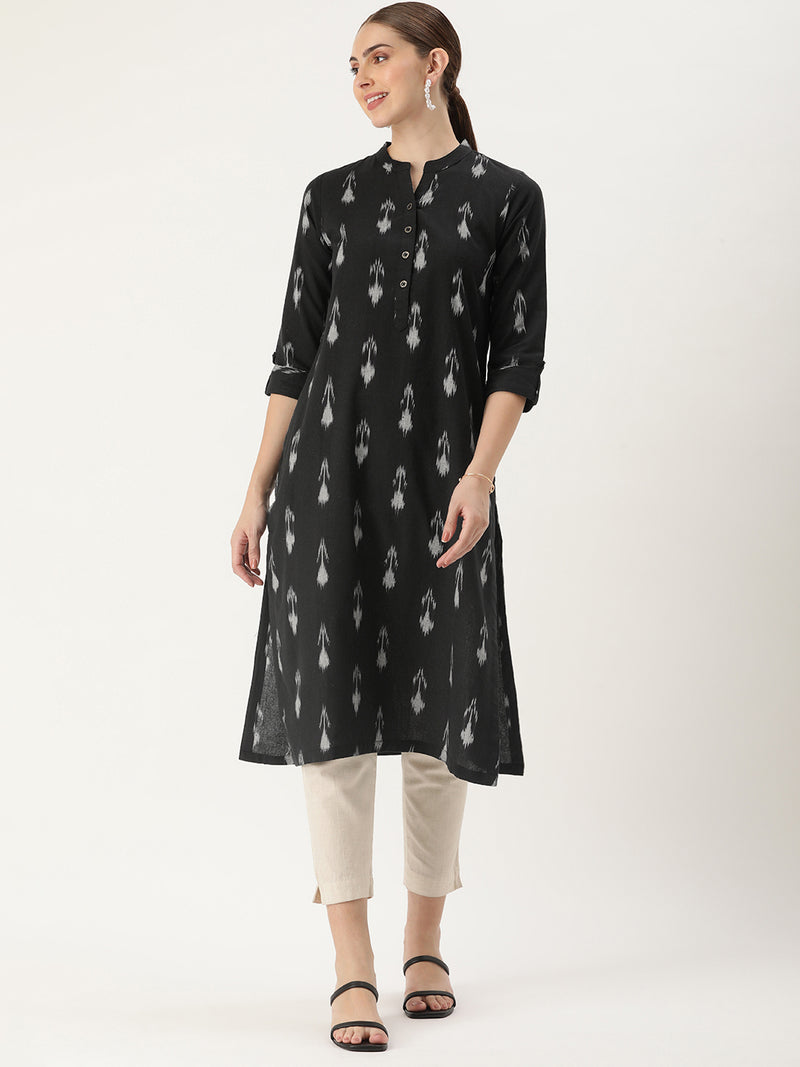 Black & Grey Abstract Printed Straight Cut  Kurta