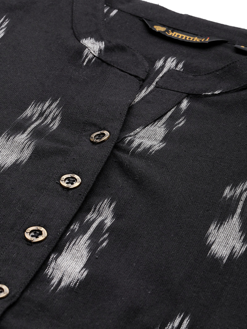Black & Grey Abstract Printed Straight Cut  Kurta