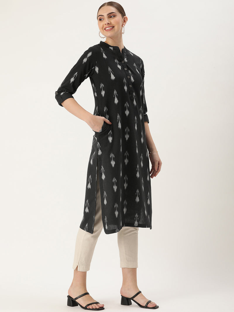 Black & Grey Abstract Printed Straight Cut  Kurta