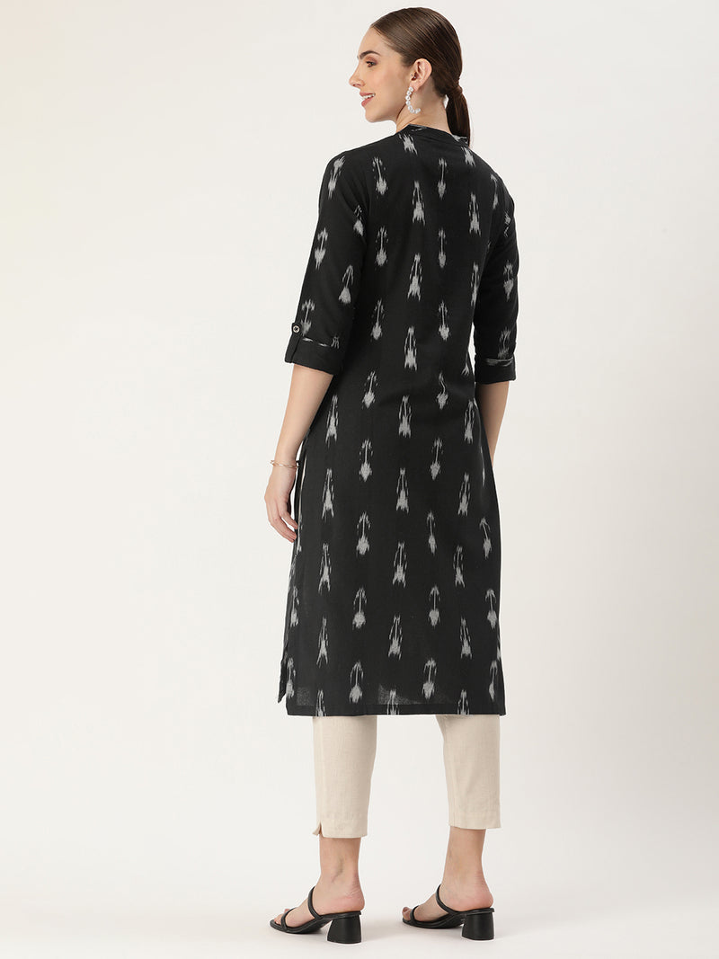 Black & Grey Abstract Printed Straight Cut  Kurta