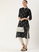 Black & Grey Abstract Printed Straight Cut  Kurta