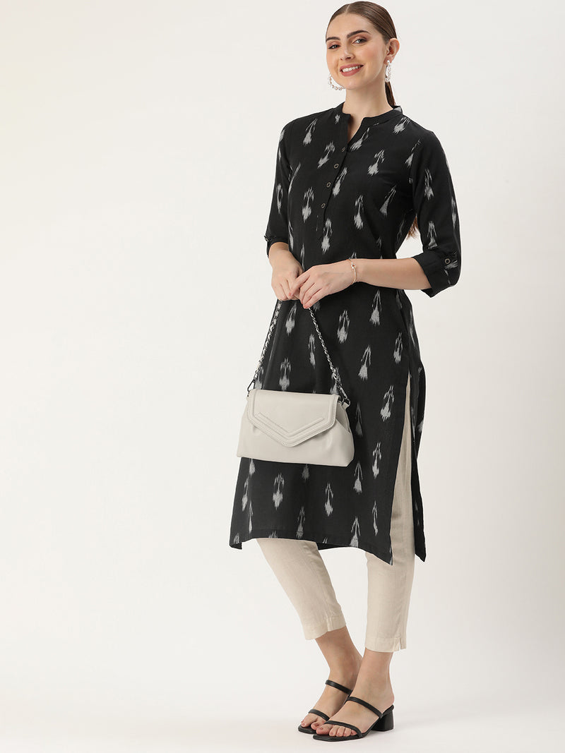 Black & Grey Abstract Printed Straight Cut  Kurta