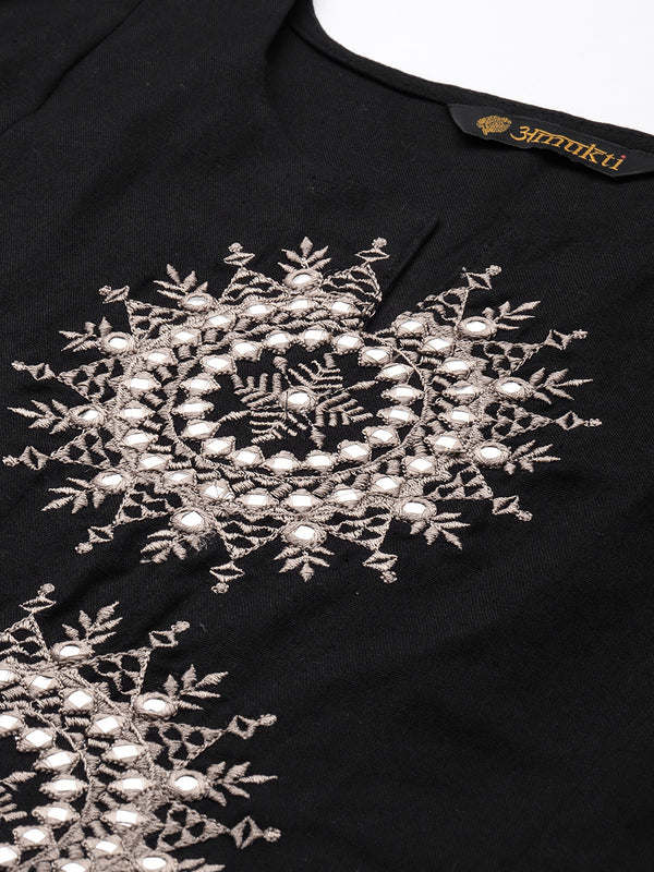 Black Ethnic Motifs Embroidered Mirror Work Kurta