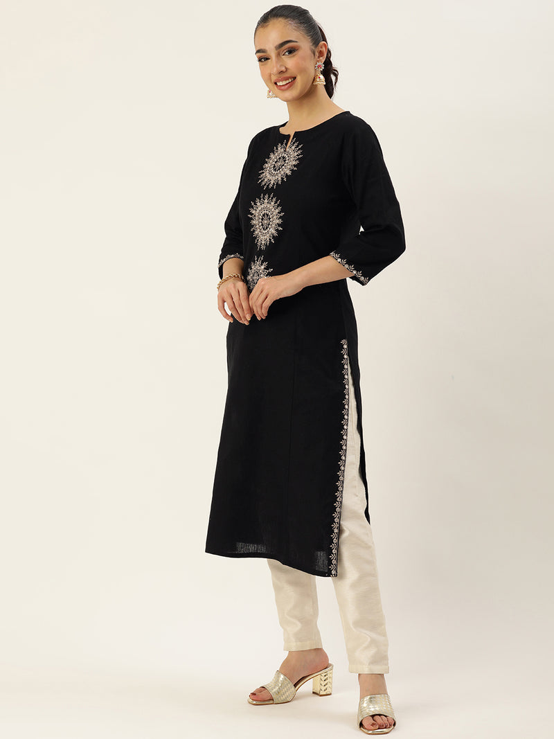 Black Ethnic Motifs Embroidered Mirror Work Kurta