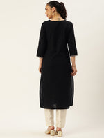 Black Ethnic Motifs Embroidered Mirror Work Kurta
