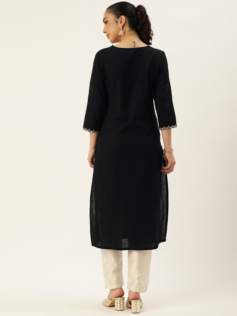 Black Ethnic Motifs Embroidered Mirror Work Kurta