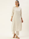 Beige Floral Embroidered Kurta