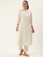 Beige Floral Embroidered Kurta