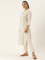 Beige Floral Embroidered Kurta
