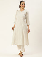 Beige Floral Embroidered Kurta