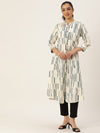 Beige & Blue Printed Mandarin Collar Kurta