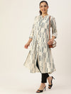 Beige & Blue Printed Mandarin Collar Kurta