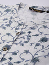 White Floral Printed Mandarin Collar Kurta