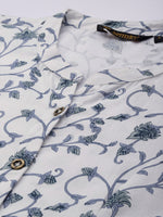 White Floral Printed Mandarin Collar Kurta