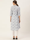 White Floral Printed Mandarin Collar Kurta
