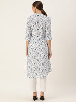White Floral Printed Mandarin Collar Kurta