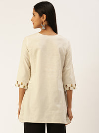 Beige Floral Embroidered Tunic