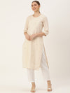 White Floral Embroidered Sequinned Kurta