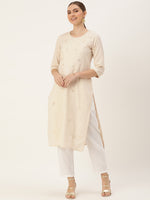 White Floral Embroidered Sequinned Kurta