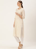 White Floral Embroidered Sequinned Kurta