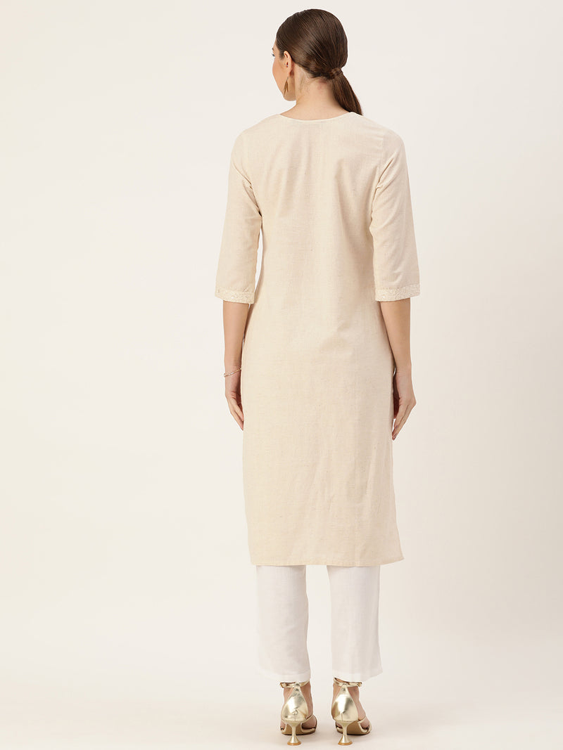 White Floral Embroidered Sequinned Kurta