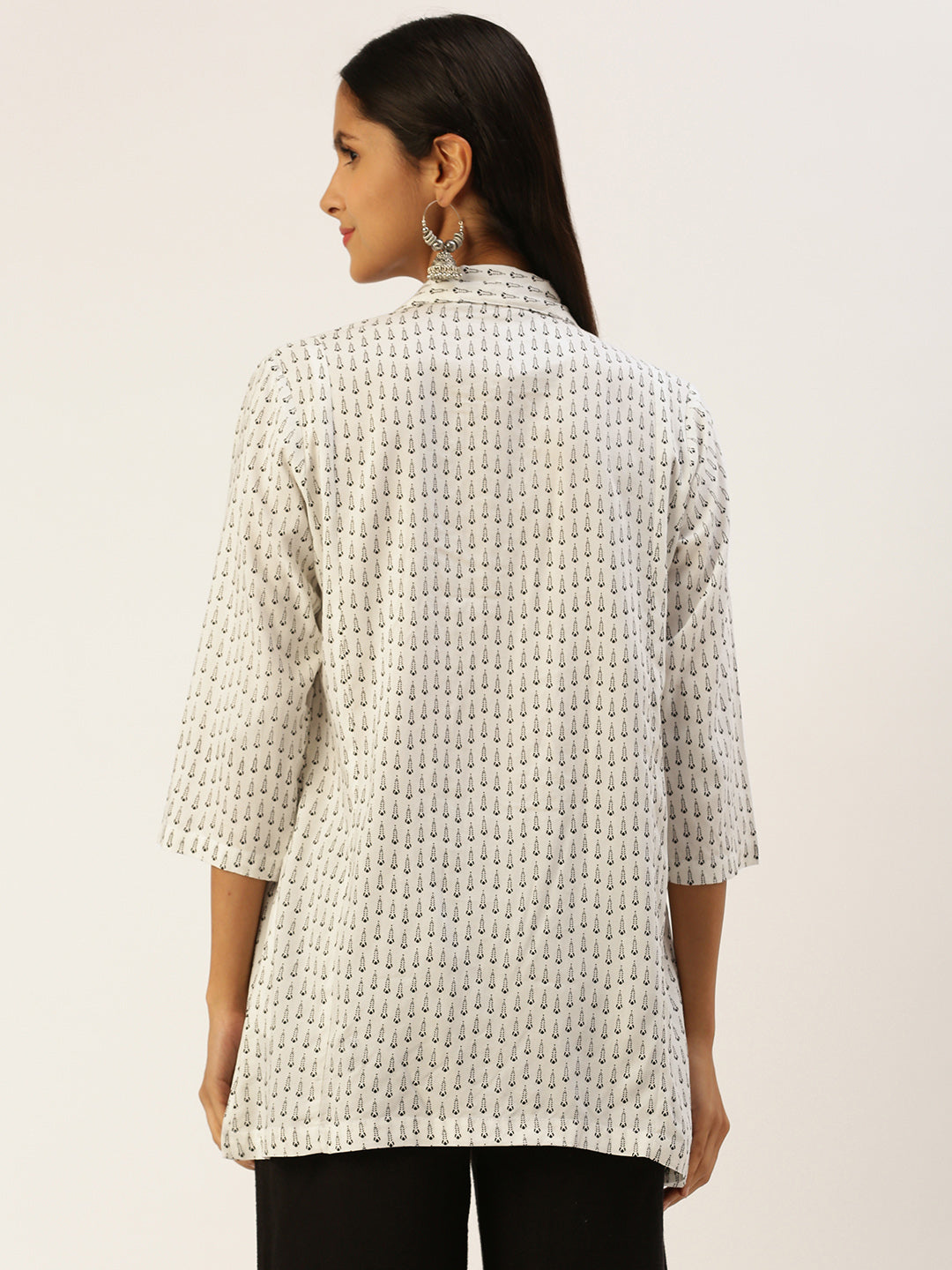 White Abstract Printed V-Neck Tunic