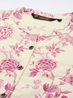 Beige and Pink Floral Printed Kurta