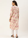 Beige and Pink Floral Printed Kurta