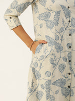 Beige & Blue Floral  Printed Kurta