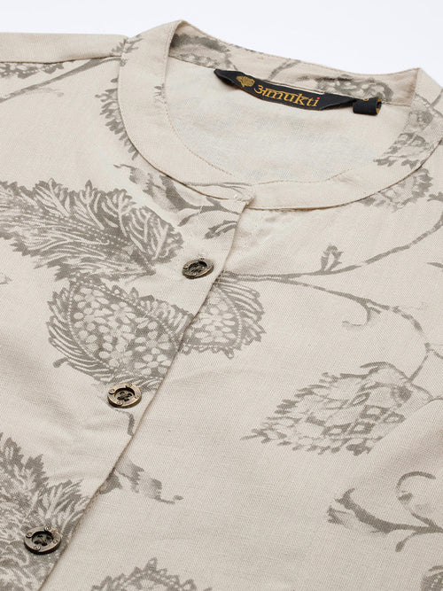 Beige and Grey Floral  Printed Kurta