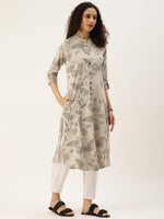 Beige and Grey Floral  Printed Kurta