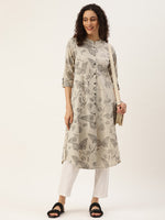 Beige and Grey Floral  Printed Kurta