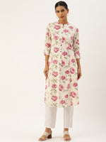 Beige and Pink Floral printed Kurta
