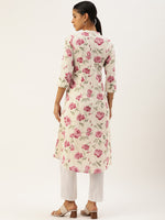 Beige and Pink Floral printed Kurta