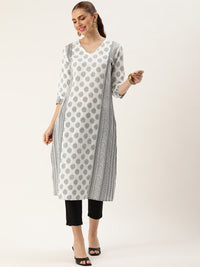 White Ethnic Motifs Printed Straight Kurta