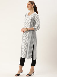 White Ethnic Motifs Printed Straight Kurta