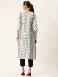 White Ethnic Motifs Printed Straight Kurta
