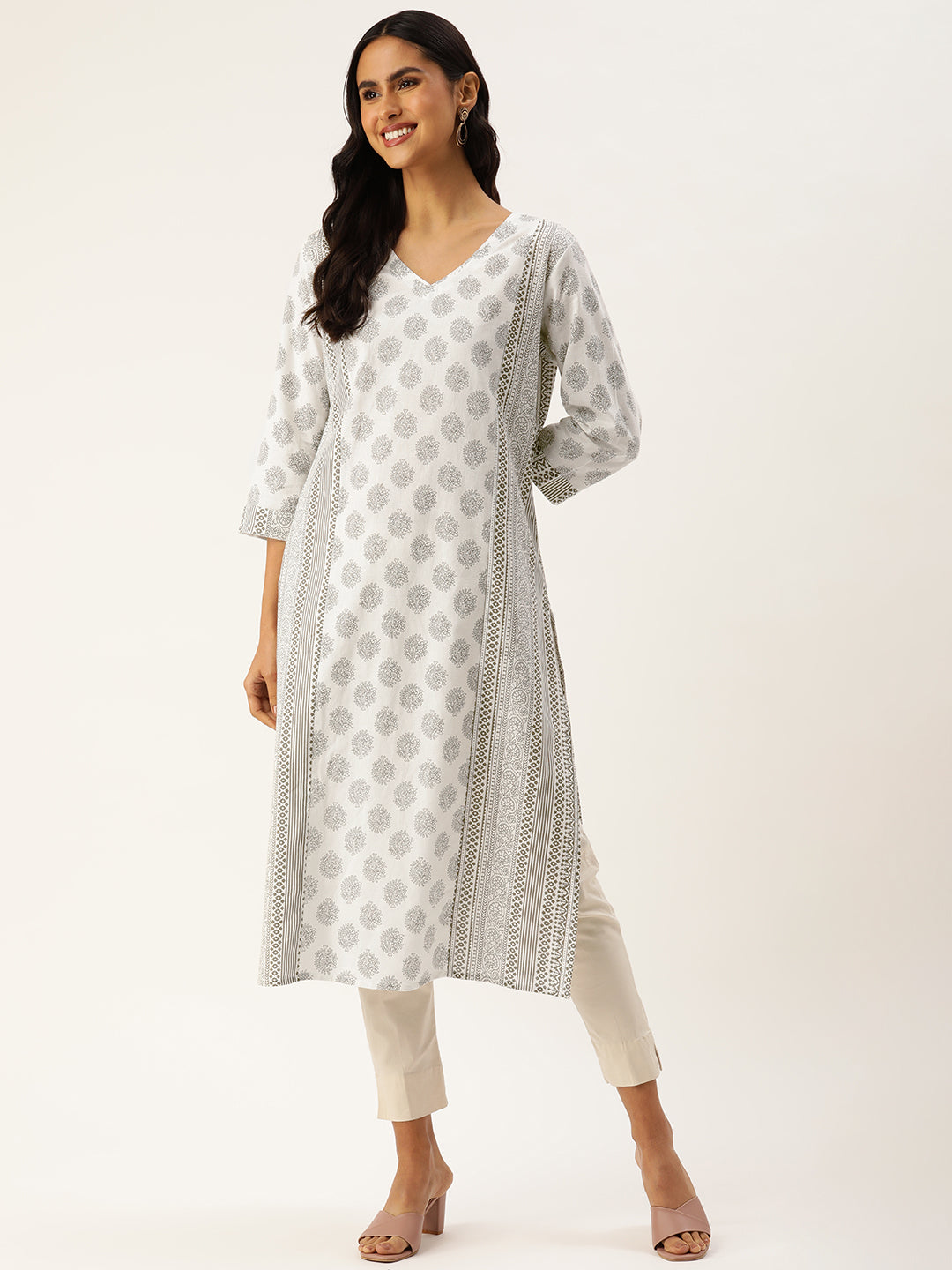 White Ethnic motifs Printed Straight Kurta