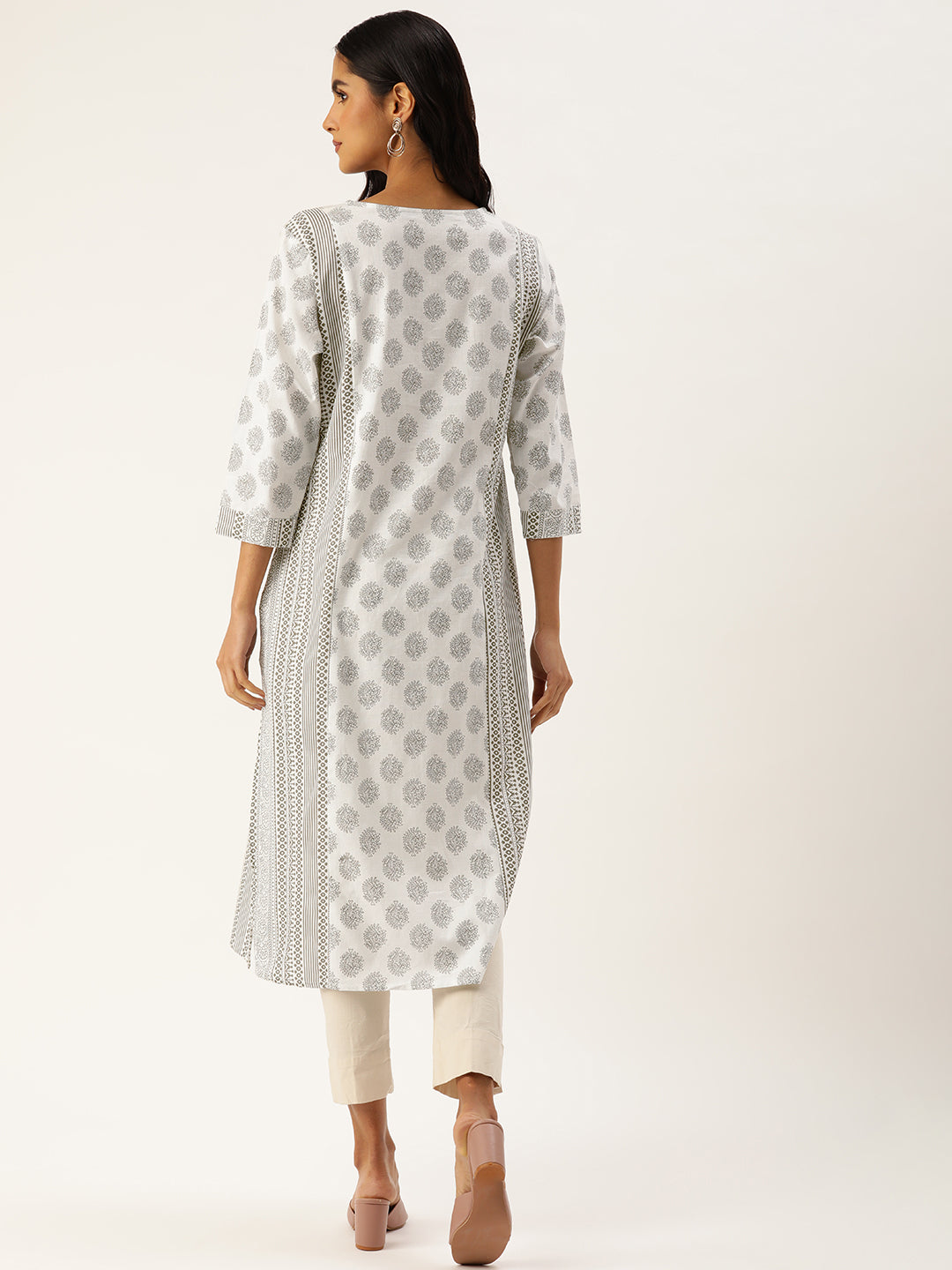 White Ethnic motifs Printed Straight Kurta