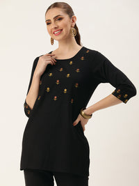 Black Floral Floral Embroidered Tunic