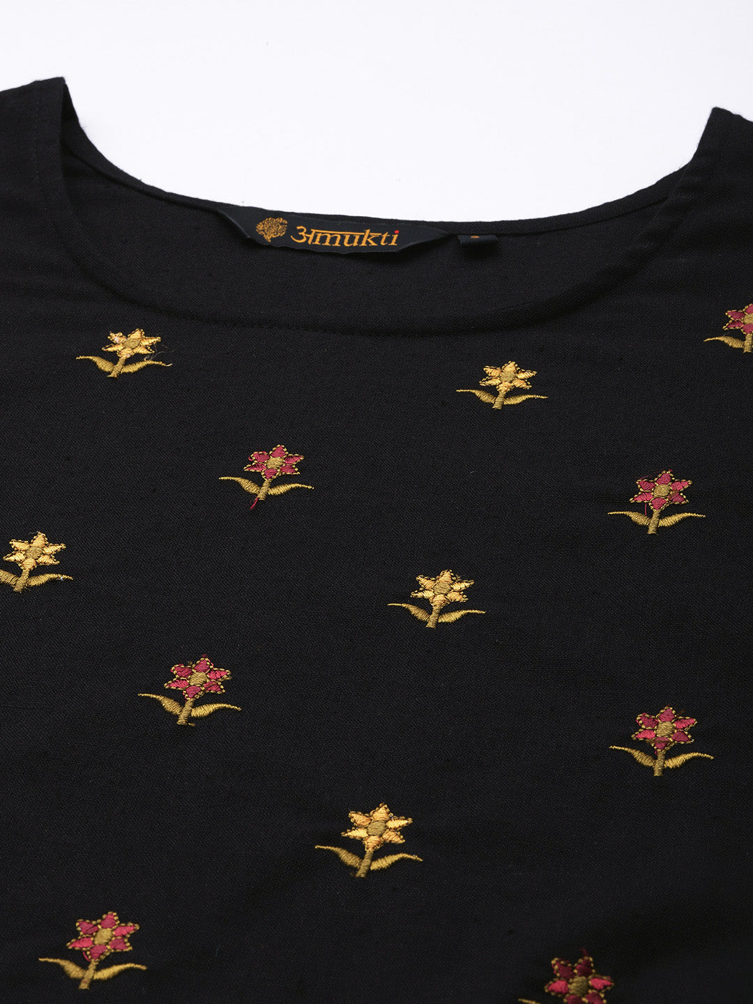 Black Floral Floral Embroidered Tunic