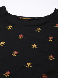 Black Floral Floral Embroidered Tunic