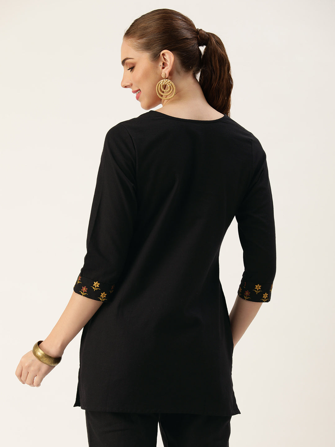 Black Floral Floral Embroidered Tunic