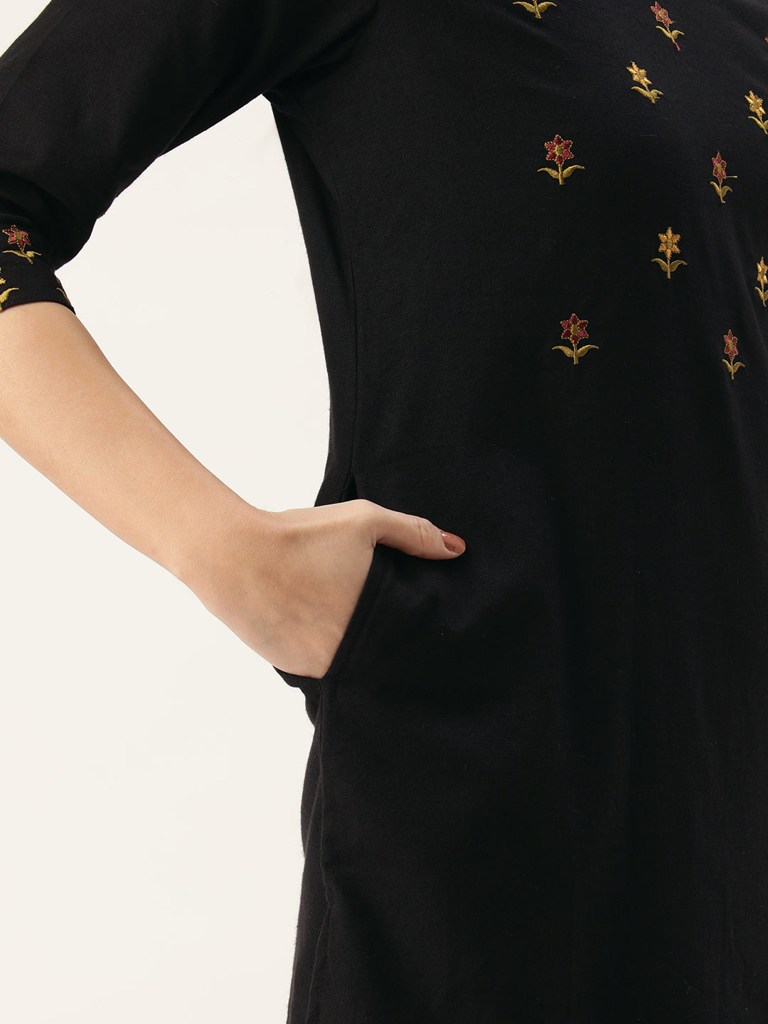 Black Floral Floral Embroidered Tunic